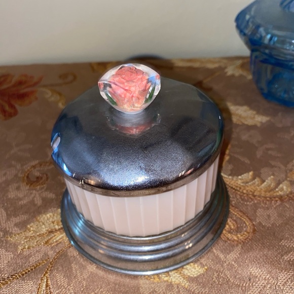 Art Deco jelly bowl Pink Glass chrome lid - Picture 1 of 8